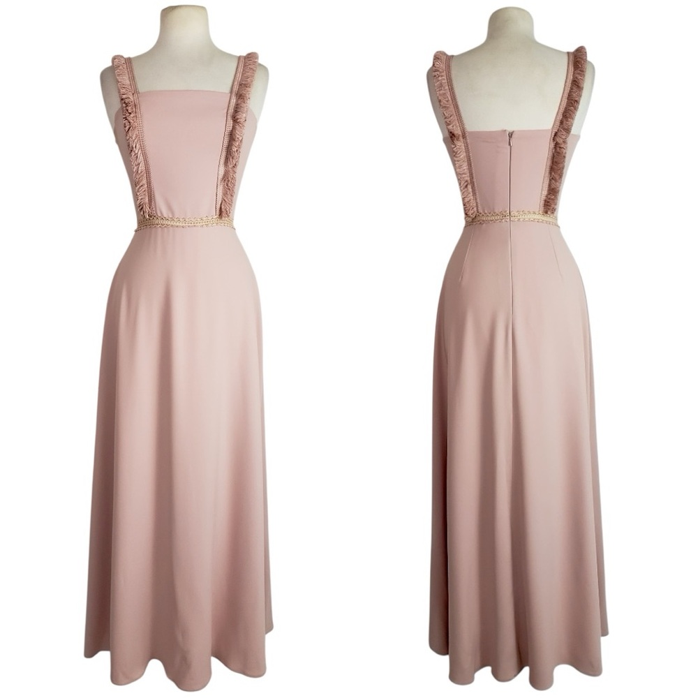 Muted Pink Maxi Dress with Square Neckline for Weddings